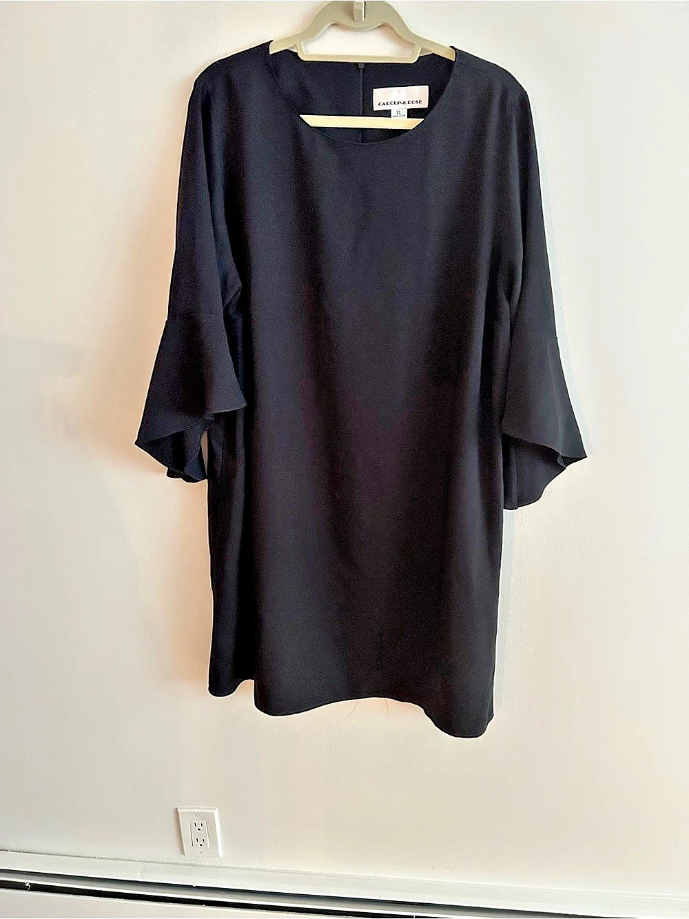 Caroline Rose Julia Crepe Bell-Sleeve Dress Black XL Like New